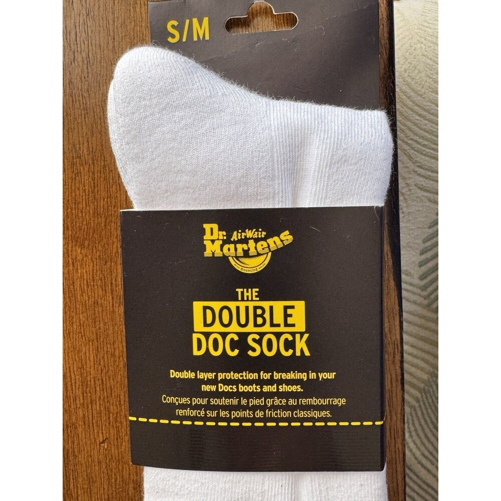 Dr. Martens S/M (3-8) The Double Doc Sock Crew Socks, White 1 Pair